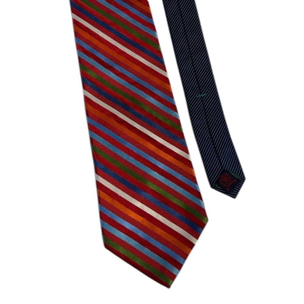 Tommy Hilfiger Men Silk Tie Striped Quiet Luxury Old Money Formal Career Rainbow